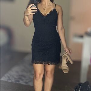 Aqua Womens Black Lace Short Evening Cocktail and Party Dress NWT